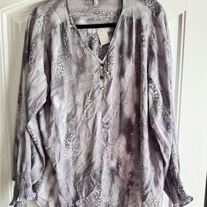 Maurices Gray Abstract Print V-Neck Blouse XL Long Sleeve NWT